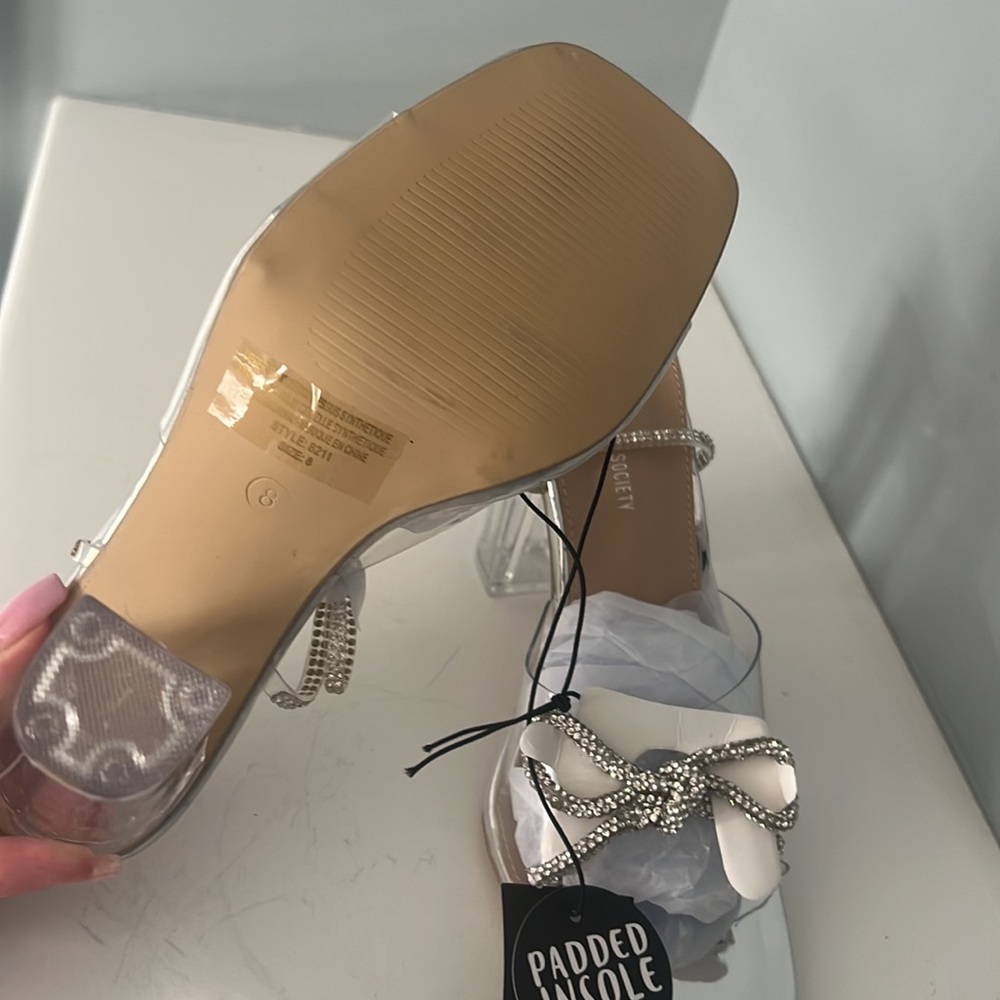 Clear Silver Rhinestone Bow Heels - Picture 9 of 9